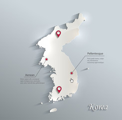 Korea map blue white card paper 3D vector