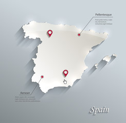 Spain map blue white card paper 3D vector