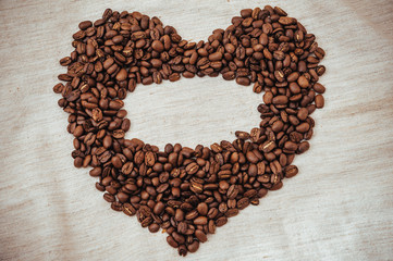 Heart from Coffee beans. roasted beans in shape of heart