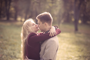 beautiful couple in love in park in spring