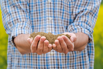 Farmer Checking Soil Quality of Fertile Agricultural Farm Land