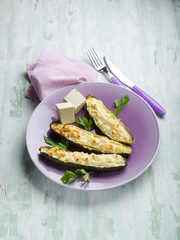 Zucchinis stuffed with tofu cheese, vegetarian food