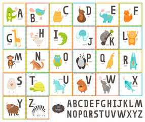 Fototapeta premium Cute vector zoo alphabet with cartoon animals