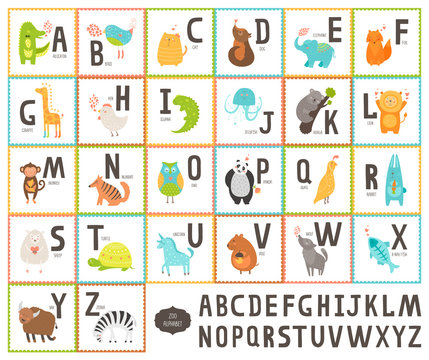 Cute Vector Zoo Alphabet With Cartoon Animals