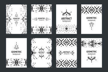 Set of geometric flyers, hipster background with tribal elements