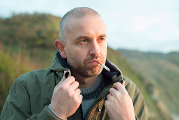 Portrait of a man smoking a cigarette