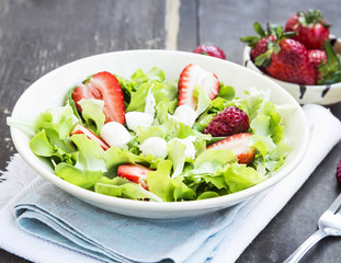 Salad with Strawberry, Green Lettuce and Cheese