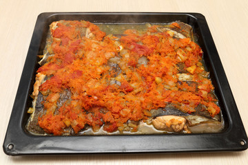 Flounder baked with vegetables