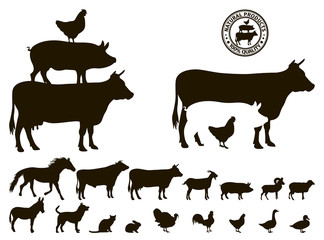 vector farm animals silhouettes isolated on white