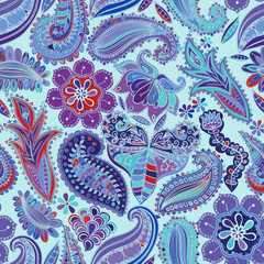 Vintage floral motif ethnic seamless background.