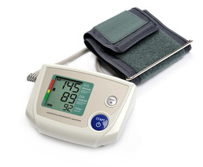 Tonometer - Digital blood pressure monitor on white background