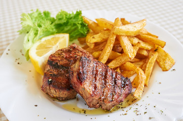 Grilled beefsteak with french fries