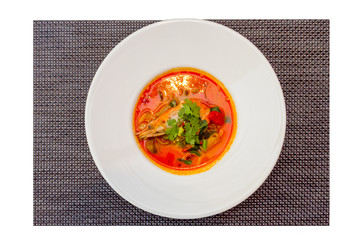 Tom Yum Goong or spicy soup with shrimp. Thai food