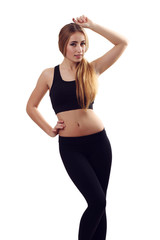 Fototapeta premium Beautiful woman body black white clothes on white background
