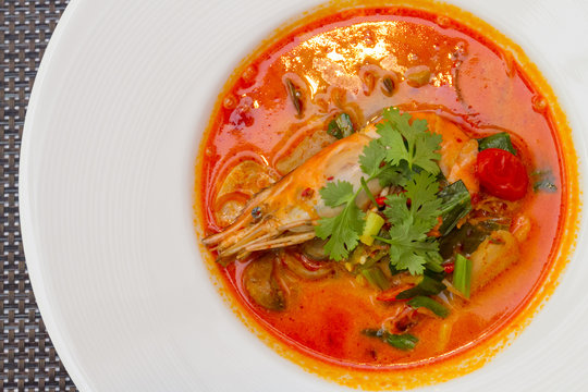 Tom Yum Goong or spicy soup with shrimp. Thai food