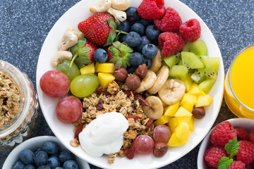 fresh foods for a healthy breakfast - berries, fruits, nuts