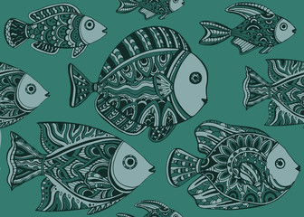 Obraz premium Colorful seamless pattern of a lot of decorative fishes