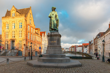 Fototapeta na wymiar Jan Van Eyck Square and Spiegel in Bruges, Belgium