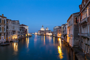 Grand Canal and Basilica Santa Maria della Salute at night in Ve