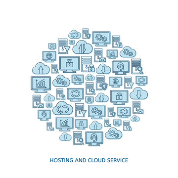 Hosting, network and cloud service icons