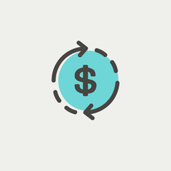Money dollar symbol with arrow thin line icon