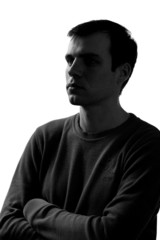 sad man silhouette on a white background