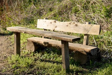 Holzbank in Wald - wooden bench in Forest