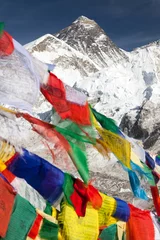 Foto auf Acrylglas view of Mount Everest with buddhist prayer flags © Daniel Prudek