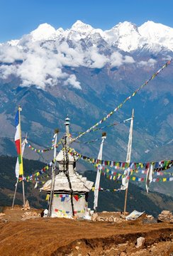 Ganesh Himal with stupa and prayer flags - Nepal