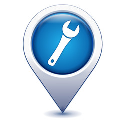 clef d'entretien sur marqueur géolocalisation bleu