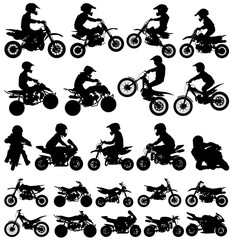 Set of vector silhouette of children riding a minibike