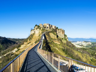 Civita di Bagnoregio view from the bridge in Viterbo, Italy