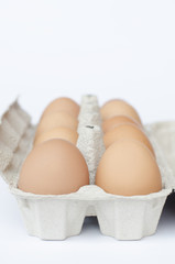 eggs on a pack and white background