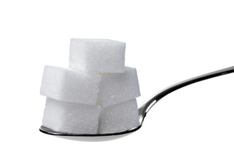 sugar cube and spoon sweet sweetener - obrazy, fototapety, plakaty