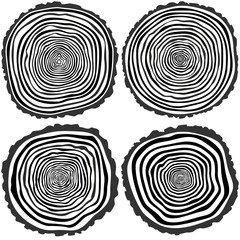 Vector tree rings background and saw cut tree trunk