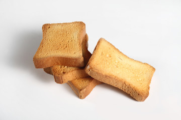 group of four slices toast on white