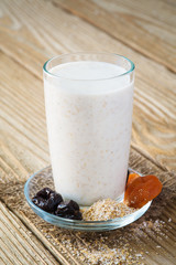 A Cup of yogurt with wheat bran and dried fruit