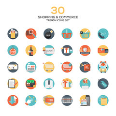 Set of modern flat design Shopping and commerce icons