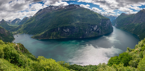Whole Geirangerfjord in panorama
