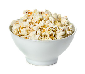 Popcorn isolated n a bowlon a white background