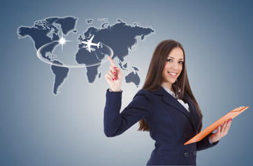 business woman with travel map