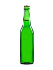 Beer in a green bottle isolated on a white background