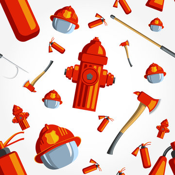 Color vector seamless pattern firefighter equipment.