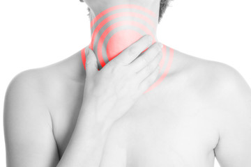Halsschmerzen - schwarz weiß auf weißen Hintergrund