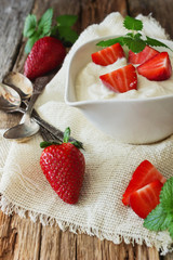yogurt and ripe strawberries