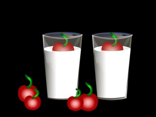 verre de lait et cerise, illustration