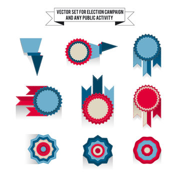 Tri-color elements on white background for web design, rossette