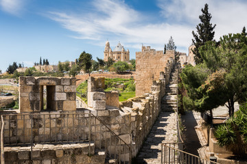 Obraz premium The Ramparts Walk and the Dormition Abbey in Jerusalem