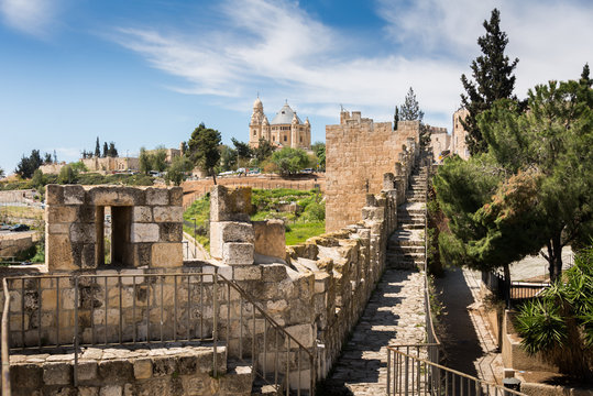 The Ramparts Walk and the Dormition Abbey in Jerusalem