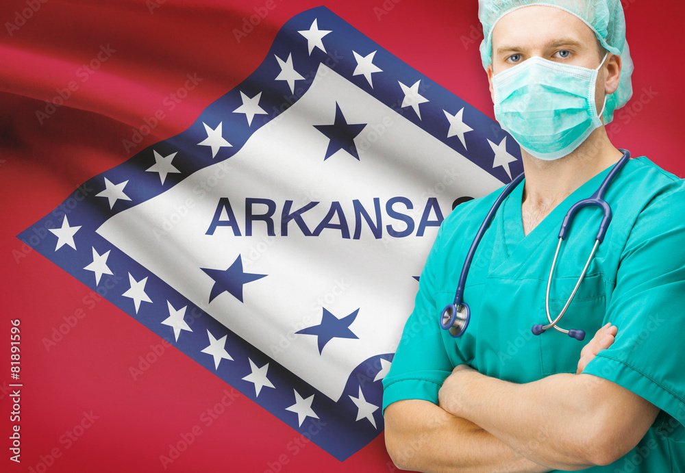 Wall mural Surgeon with US state flag on background series - Arkansas